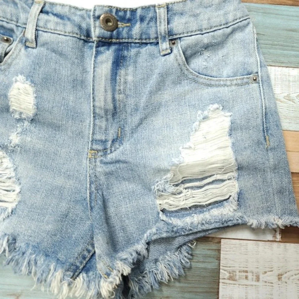 Rue 21 Highway Jeans‎ High-Waisted Distressed Frayed Micro Denim Shorts Size 0